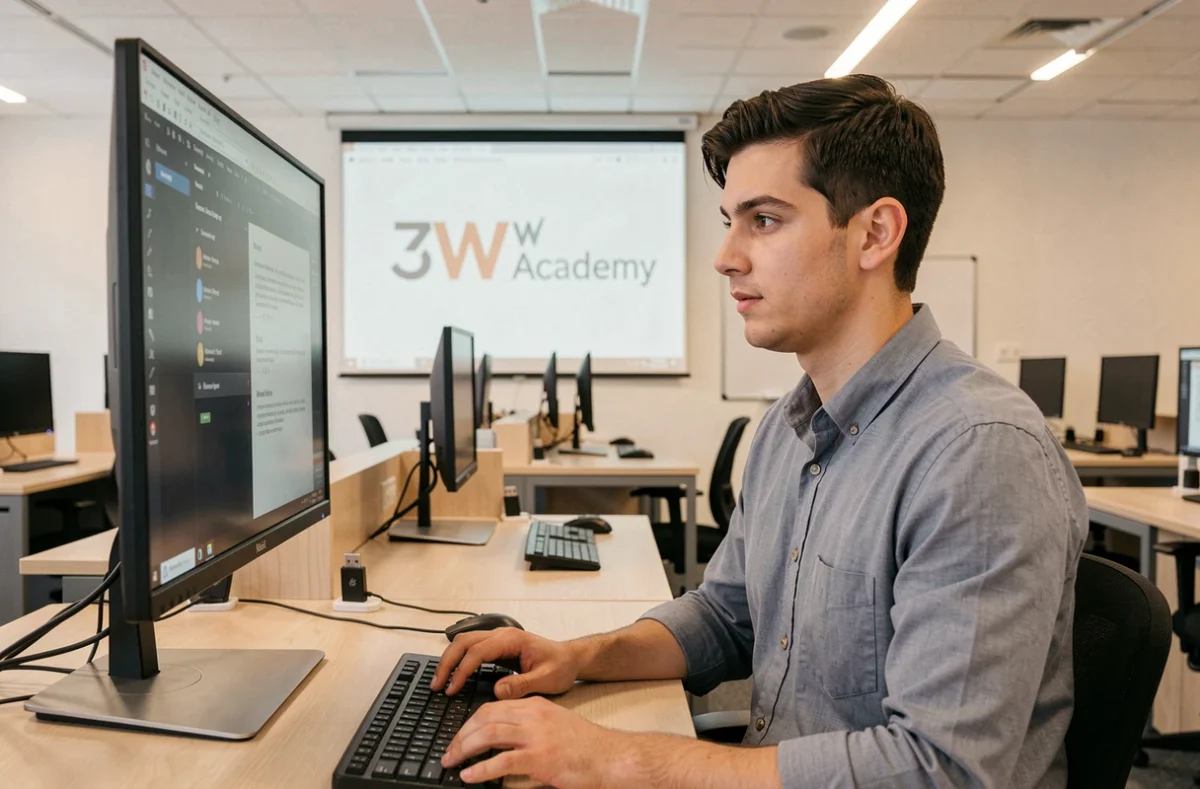 Étudiant en formation web et développement dans les locaux de la 3W Academy
