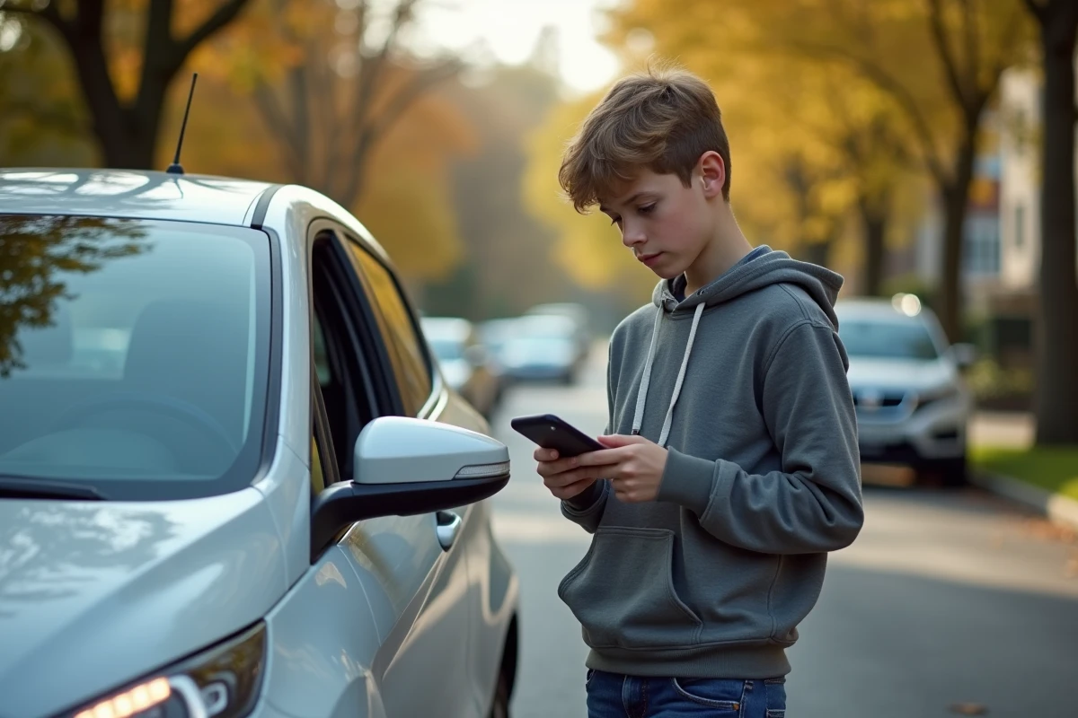 Adolescent regarde son smartphone à côté d