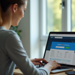 Personne au bureau regardant son ordinateur avec notification bancaire