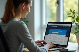 Personne au bureau regardant son ordinateur avec notification bancaire