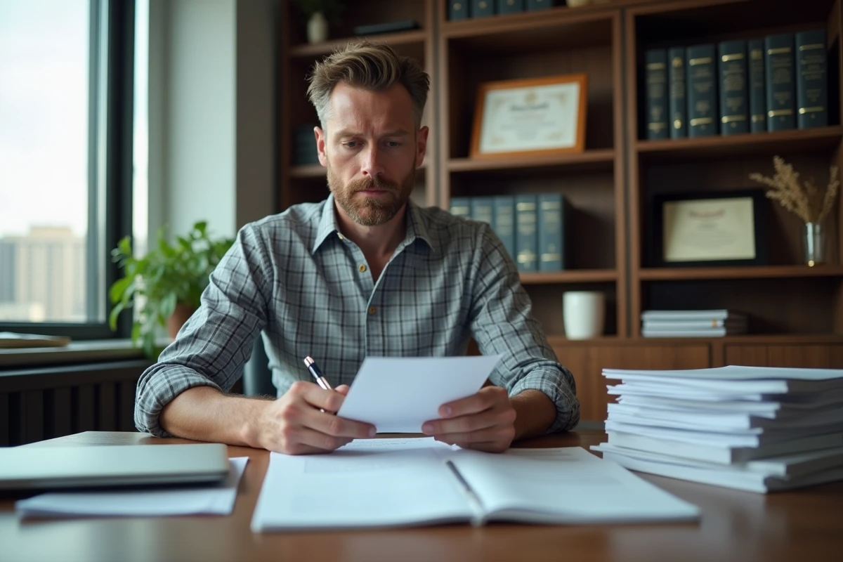 Comptable analysant des documents financiers dans son bureau
