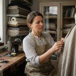 Femme couturiere concentrée à son atelier de couture