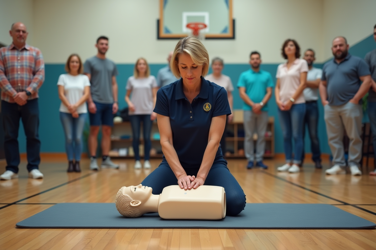 Instructrice montrant la réanimation CPR à un groupe d