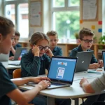 Groupe de collégiens français utilisant des ordinateurs en classe