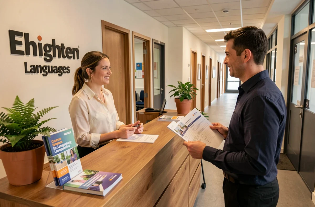 Accueil d'un étudiant dans les locaux de Enlighten Languages à Lyon