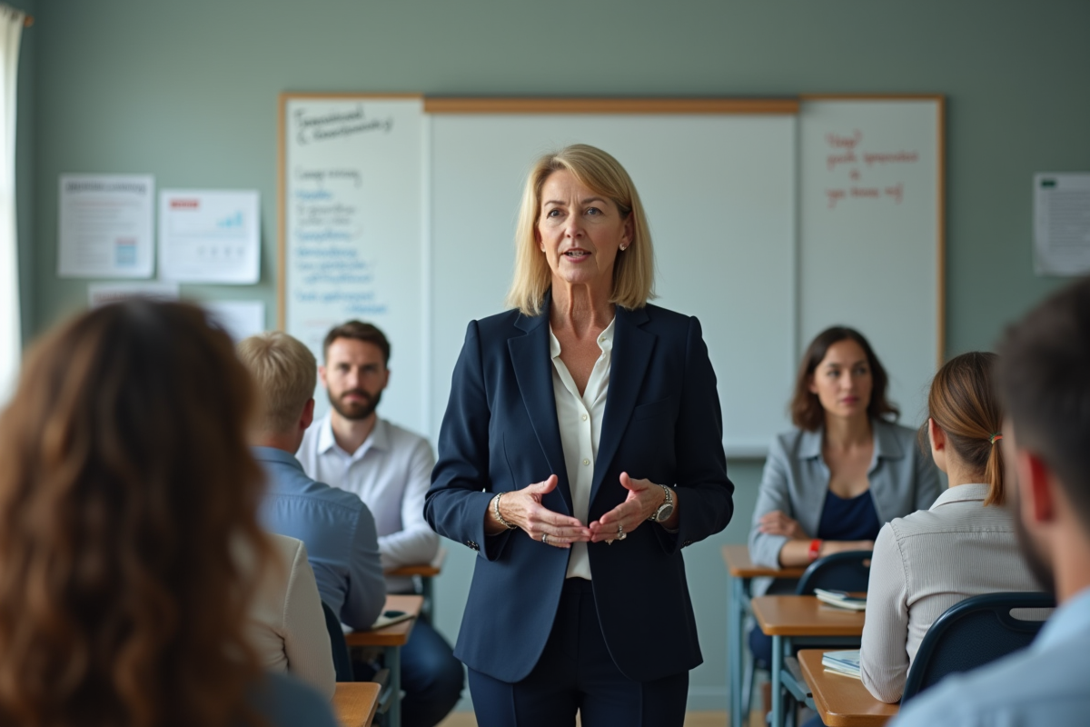 Enseignante expérimentée parlant devant une classe d