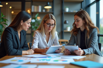 Groupe de professionnels en réunion d'affaires dynamique