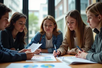 Groupe d'étudiants en ingénierie autour d'une table