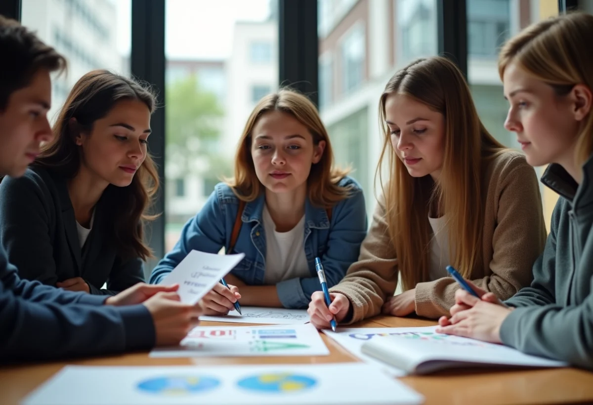 Groupe d'étudiants en ingénierie autour d'une table