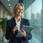 Femme d affaires confiante souriante dans un bureau moderne