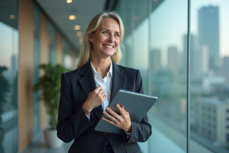 Femme d affaires confiante souriante dans un bureau moderne
