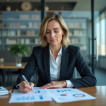 Femme d affaires en costume dans un bureau moderne