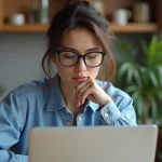 Femme concentrée sur son ordinateur dans un intérieur moderne