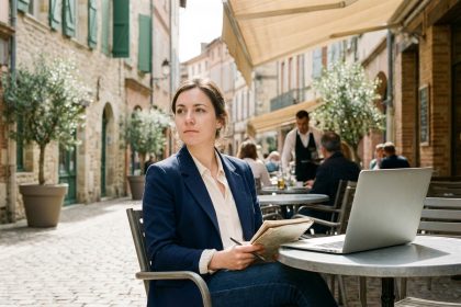 Jeune femme en blazer dans un café de Montauban
