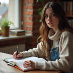 Jeune femme concentrée à son bureau à la maison
