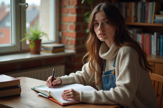 Jeune femme concentrée à son bureau à la maison