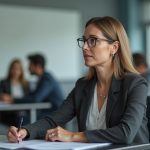 Femme en formation professionnelle en classe moderne