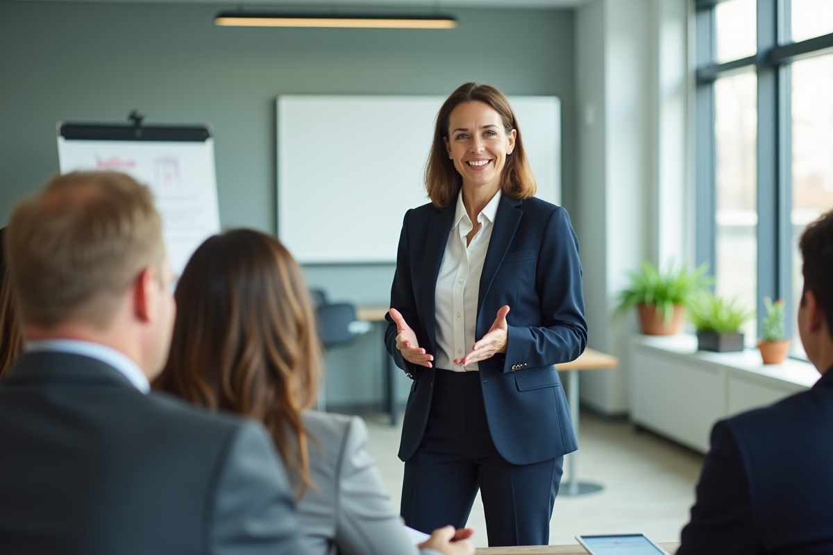 Femme confiante donnant une présentation en réunion