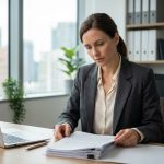 Femme d'affaires en bureau moderne avec documents