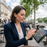 Jeune femme professionnelle avec tablette à Paris