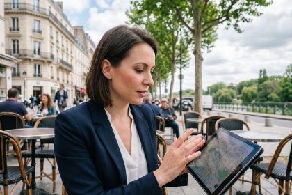 Jeune femme professionnelle avec tablette à Paris