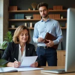 Femme élégante signant une lettre de recommandation