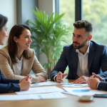 Groupe de quatre professionnels en réunion de travail
