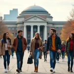 Groupe d'étudiants à MIT Boston devant la coupole