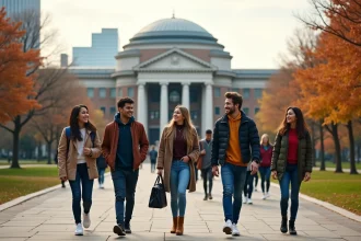Groupe d'étudiants à MIT Boston devant la coupole