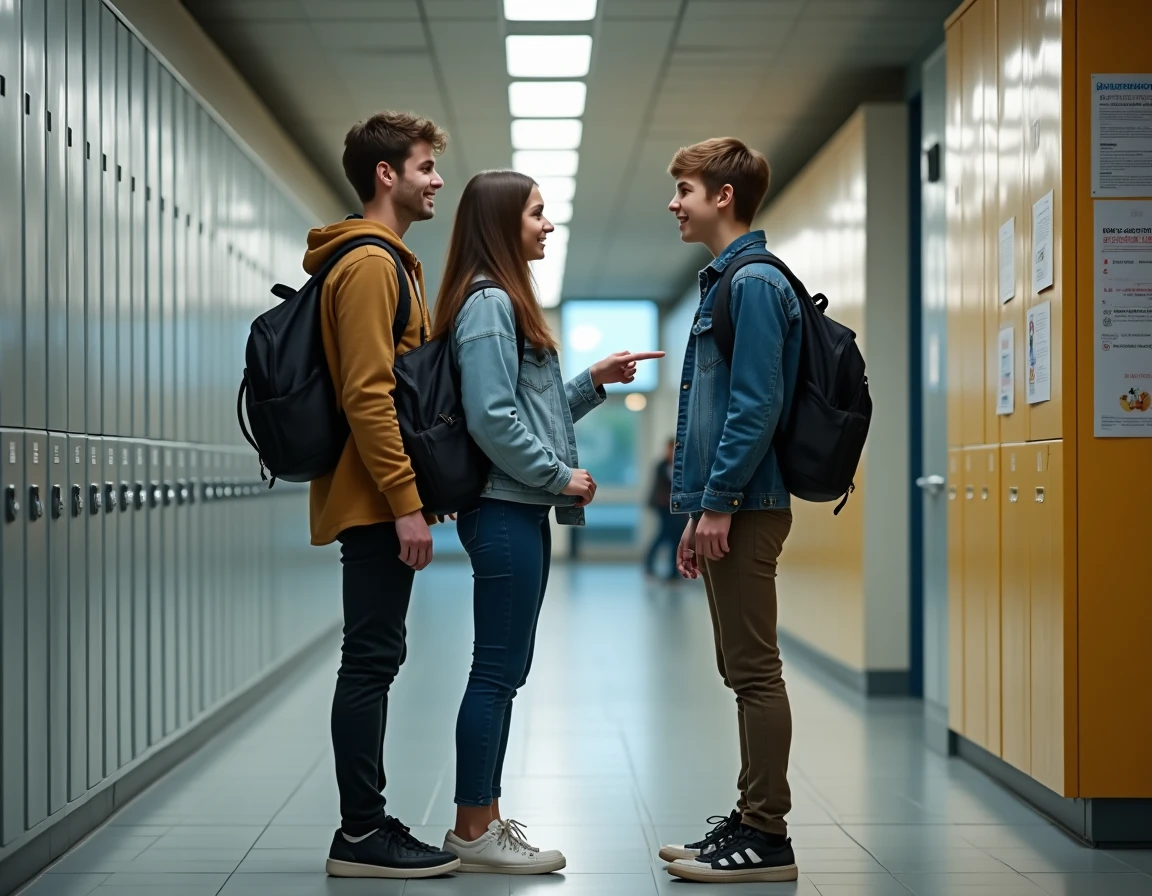 Groupe de lycéens discutant devant un panneau d'affichage sur les filières professionnelles dans un couloir de lycée à Vincennes
