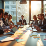 Groupe de professionnels en réunion dans un bureau moderne