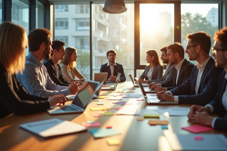 Groupe de professionnels en réunion dans un bureau moderne