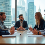 Groupe de professionnels en réunion de stratégie
