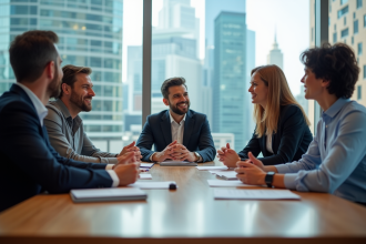 Groupe de professionnels en réunion de stratégie