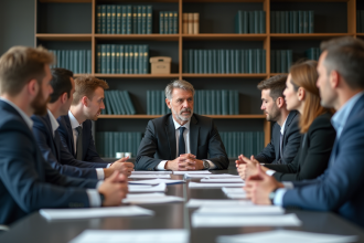 Groupe de professionnels en réunion dans un bureau français