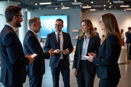 Groupe de professionnels souriants lors d'une conférence à Paris