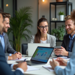 Groupe de professionnels en réunion dans un bureau moderne