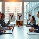 Groupe de professionnels autour d'une table avec un Y
