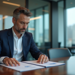 Homme d'affaires en costume bleu dans une salle de réunion