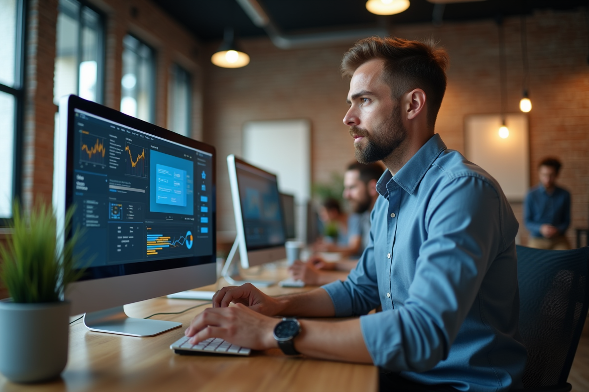 Homme en coworking participant à un atelier de data analysis