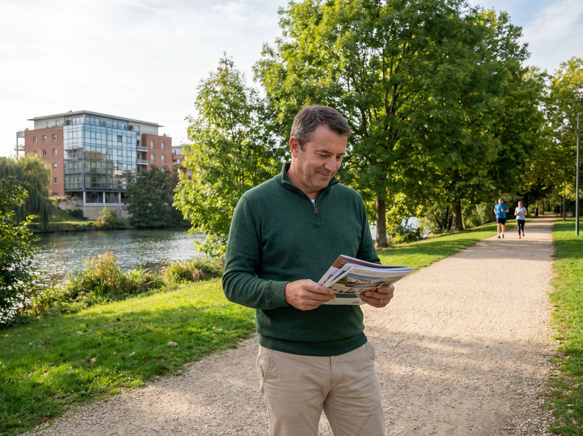 Homme en promenade dans un parc au bord de l
