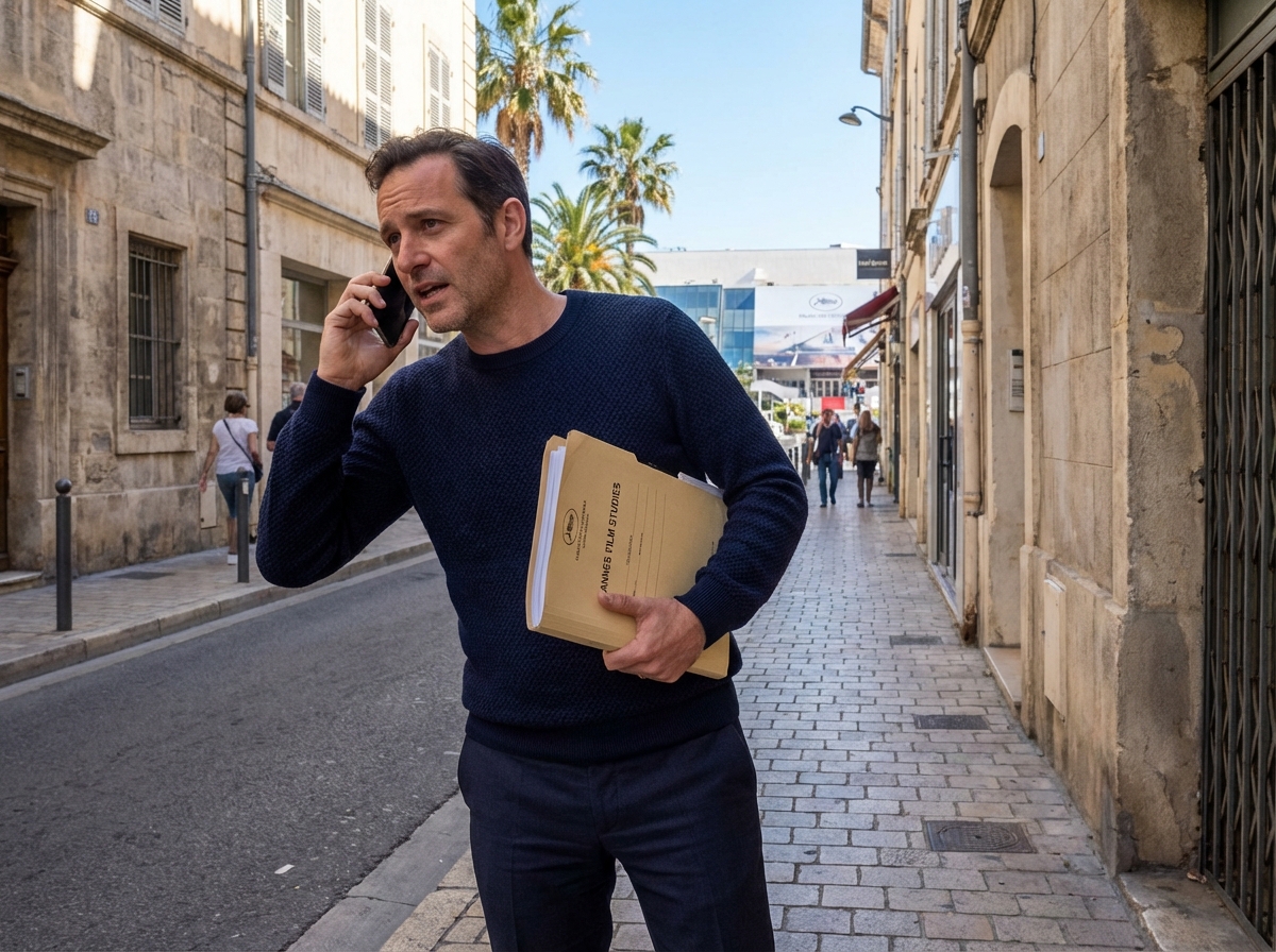 Homme parlant au téléphone dans la rue de Cannes