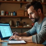 Homme utilisant son CPF pour suivre une formation bricolage en ligne sur ordinateur portable à la maison