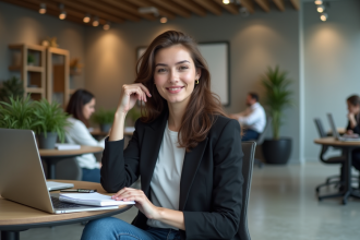 Jeune femme professionnelle dans un espace coworking moderne