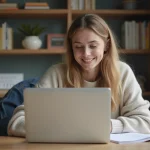 Jeune femme étudie le code de la route à la maison
