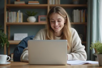 Jeune femme étudie le code de la route à la maison