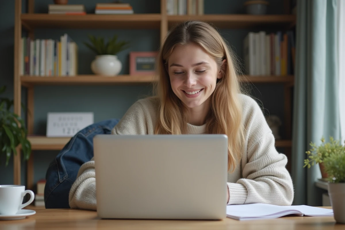 Jeune femme étudie le code de la route à la maison