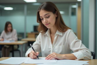 Jeune femme remplissant des formulaires de formation