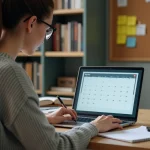 Jeune femme organisée vérifiant son emploi du temps sur son ordinateur