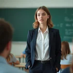 Jeune femme confiante en classe universitaire